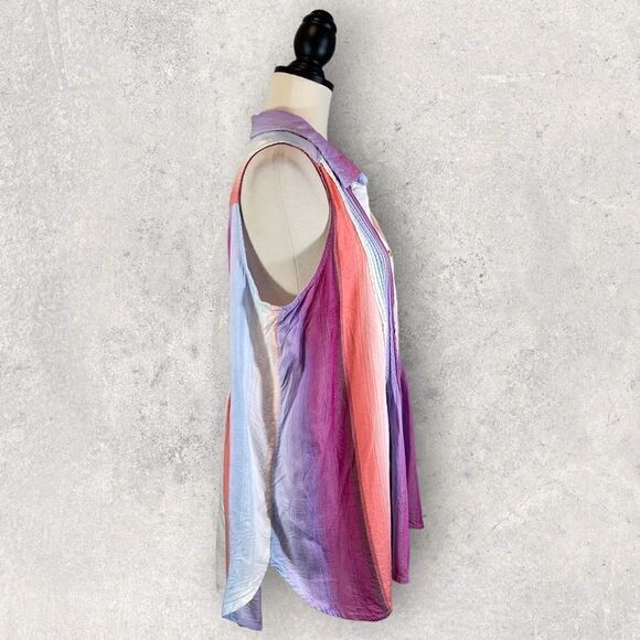 Terra & Sky Striped Button Down Sleeveless Shirt Purple Blue Pink, Size 0X 14W - Picture 5 of 10